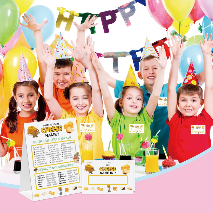 Cheese Theme What'S You Cheese Name Game, Baby Shower Game Stickers, Birthday Game, Party Decoration, Activity Game for Office or Class, Package Contains 1 Sign and 30 Name Stickers(Wyn14)
