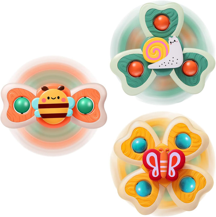 3-Piece Suction Cup Spinner Toys for 1-3 Year Old Boys & Girls - Spinning Sensory Toys for Toddlers 12-18 Months - First Birthday Gifts