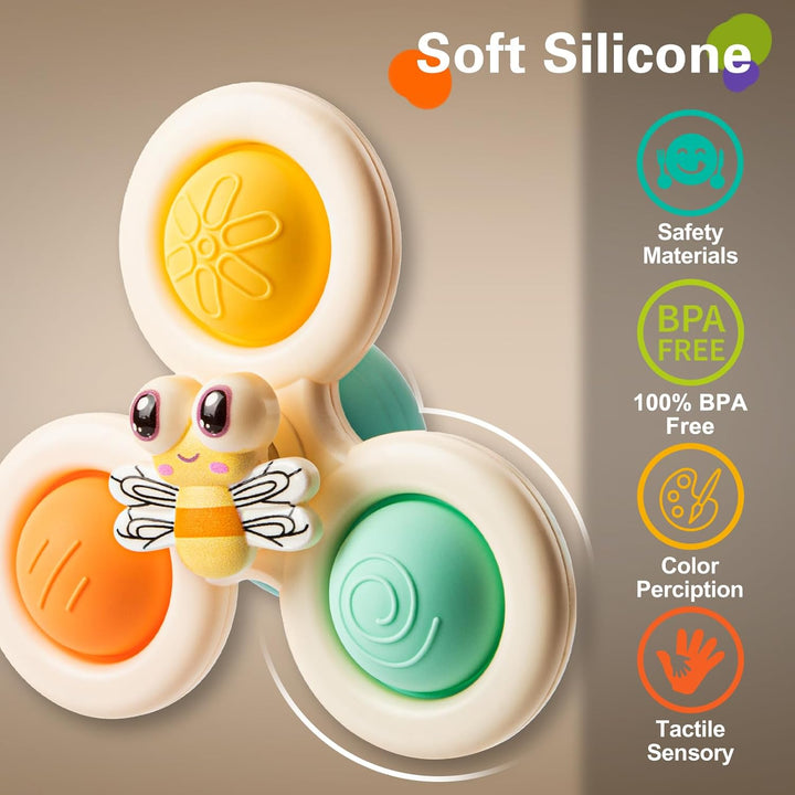 3-Piece Suction Cup Spinner Toys for 1-3 Year Old Boys & Girls - Spinning Sensory Toys for Toddlers 12-18 Months - First Birthday Gifts