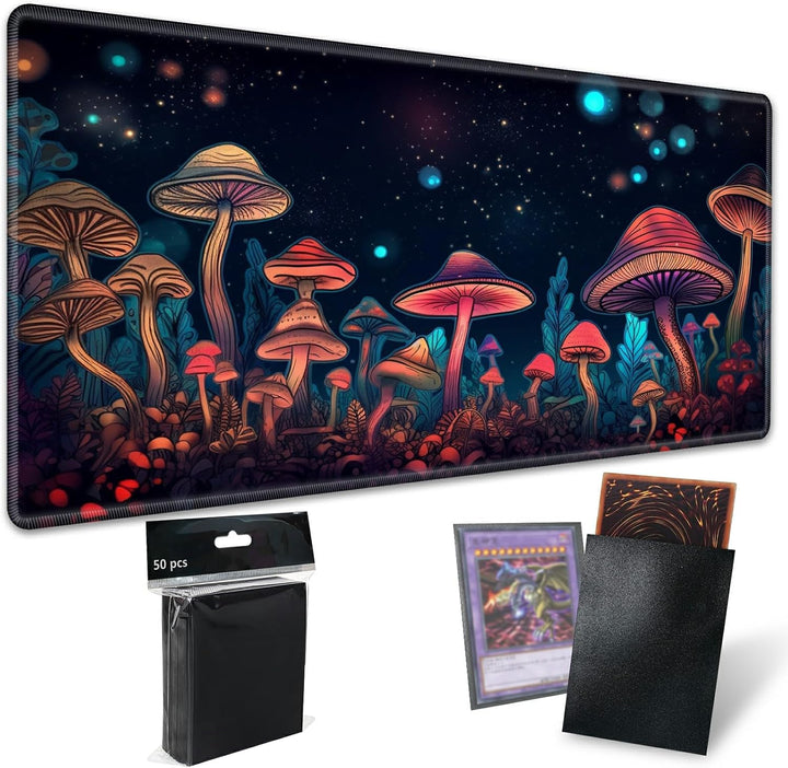 TCG Playmat Board Game Mat plus 50 Pcs Card Sleeves, 24 X 14 Table Mats Game Mousepad with Soft Surface Non-Slip Base for MTG RPG CCG Trading Card Game Playmats, Green Frog