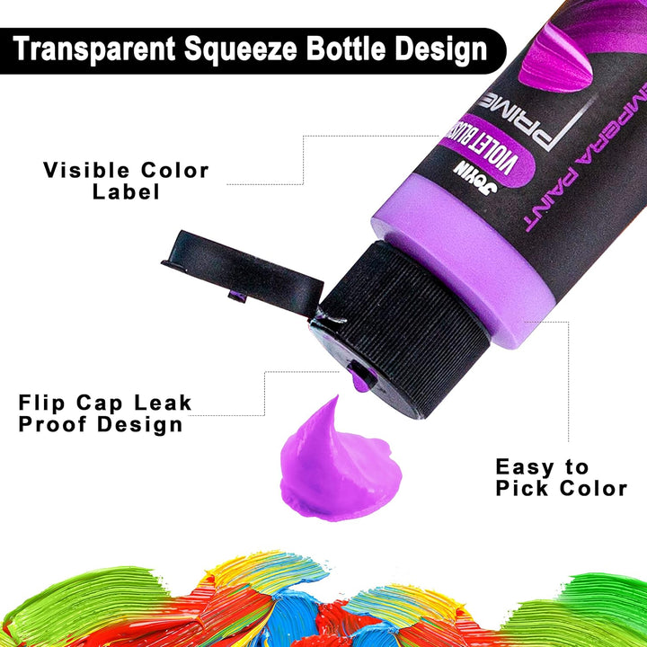 Washable Tempera Paint Set for Kids 42PCS, Non Toxic Liquid Paint with 15 Brushes and 4 Palettes - Art Supply for Kids for Arts and Crafts Project, Finger Painting (2 Oz Each)