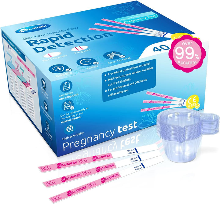 Pregnancy Tests with Cup,  Bulk Pregnancy Test Strips for Home Detection, over 99% Accuracy, Individually Wrapped, Extra-Wide 5Mm HCG Test Kit Comfortable Grip, 25 Count, Pruebas De Embaraz