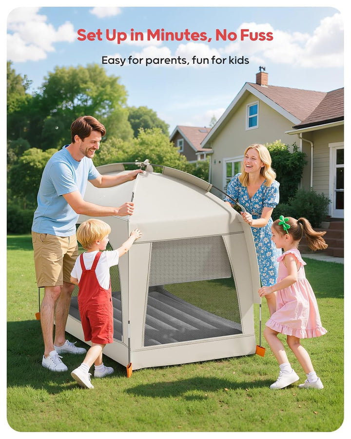 Inflatable Toddler Travel Bed with Tent – Lightweight Blow up Kids Air Mattress with Hand Pump – Indoor & Outdoor Portable Sleeping Solution for Camping, Travel, Home, Grandma’S – Ages 3+