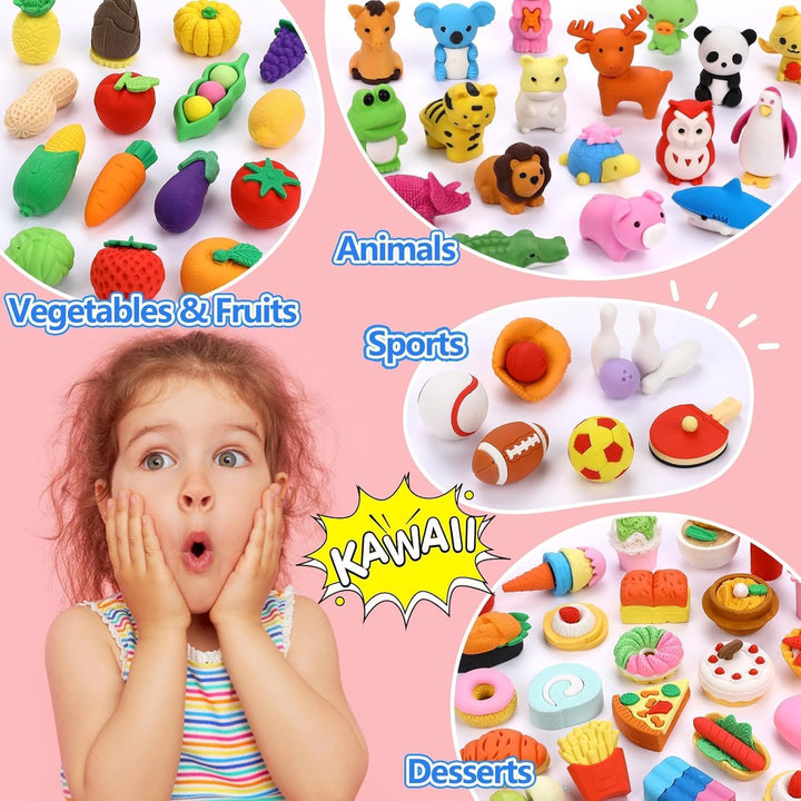 100 Pack Animal Erasers for Kids Bulk Pull Apart 3D Puzzle Erasers Classroom Rewards and Prizes Class Treasure Box Kids Party Favors Back to School Supplies