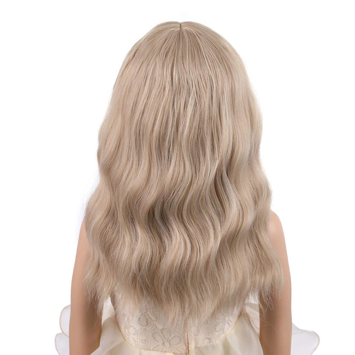 Blonde Wig Kids Child Short Wavy Wig with Bangs Flaxen Blonde Wigs Synthetic Girls Cosplay Halloween Party Costume Wigs (Flaxen Blonde)