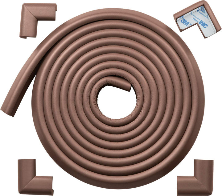 Heftyfit Edge Corner Protector Baby Proofing (Large 18Ft Edge 8 Corners), Heavy-Duty, Soft NBR Rubber Foam, Furniture Fireplace Safety Bumper Guard, 3M Adhesive, Coffee Brown