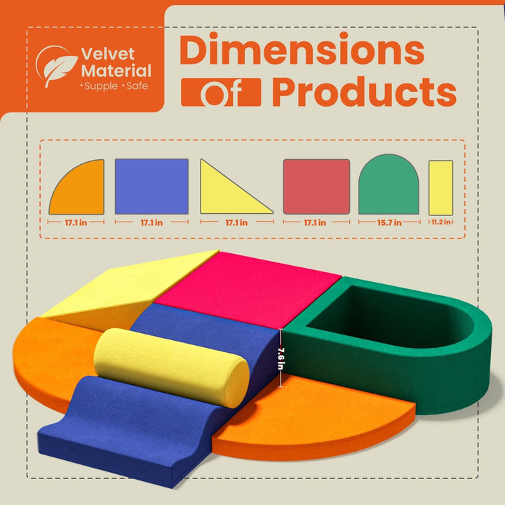 7 Piece Velvet Installation-Free Toddler Climbing Toys for Indoor Use, Foam Climbing Blocks for Toddlers 1-3, Soft Play Climbing Set