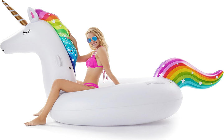 Giant Inflatable Unicorn Pool Float Floatie Ride on with Fast Valves Large Rideable Blow up Summer Beach Swimming Pool Party Lounge Raft Decorations Toys for Kids Adults