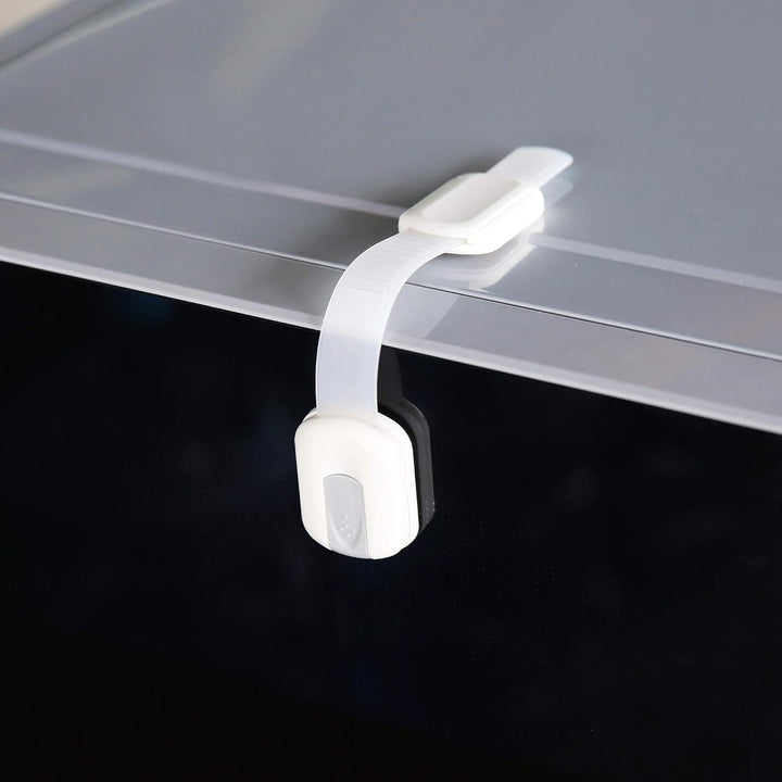 6 Pack  Multi-Use Adhesive Straps Locks - Childproofing Baby Proofing Cabinet Latches for Drawers, Fridge, Dishwasher, Toilet Seat, Cupboard, Oven,Trash Can, No Drilling (White) (6)