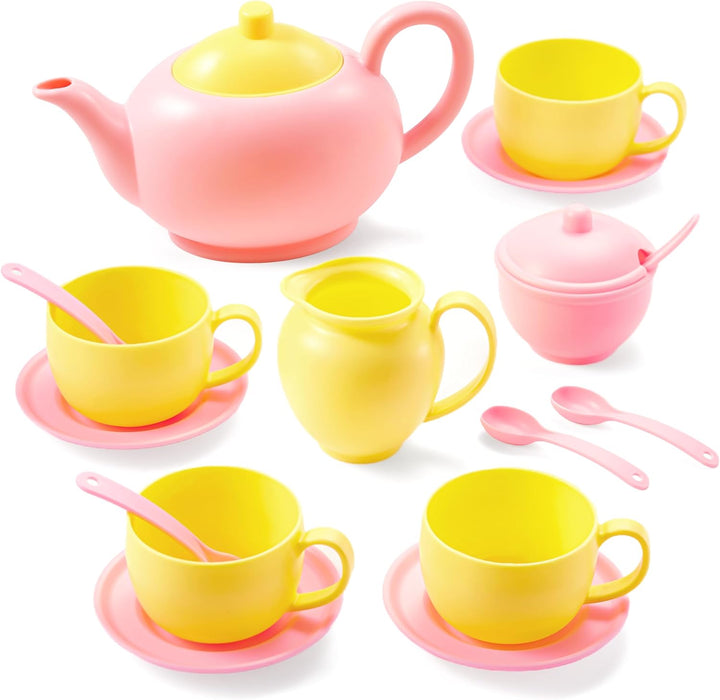 18PCS Pretend Role Play Tea Party Set Play Food Accessories BPA Free, Phthalates Free, Plastic Tea Set, Mini Kitchen for Kids, Gifts for Toddler Boys Girls Ages 3 4 5 6 Years Old