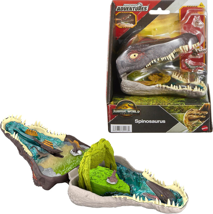Jurassic World Rebirth Micro Adventure Playset, Tyrannosaurus Rex Head Opens to 4 Interactive Features, 3 Micro Figures, T. Rex Dinosaur Toy
