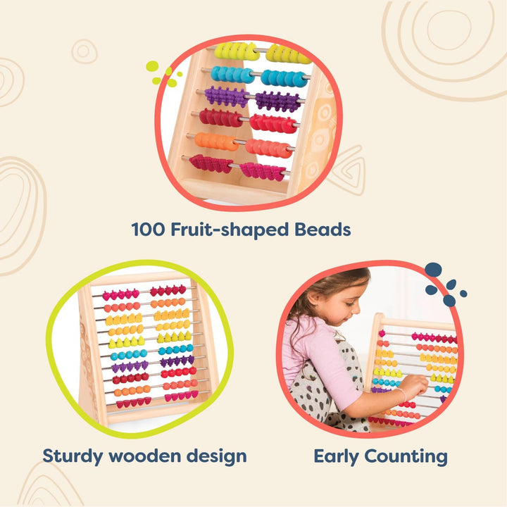 – Fruity! Wooden Abacus for Kids Classic Math Learning Toy with 100 Beads Educational for Addition, Subtraction Numbers & Counting 18+ Months