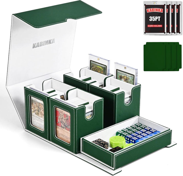 Card Deck Box for MTG with Commander Display, 5 in 1 Card Storage Box Fits 400+ Double-Sleeved Cards, Removable Deck Case for Tcg/Sports Cards with Dice Tray, 4 Magnetic Card Holders (Black Purple)