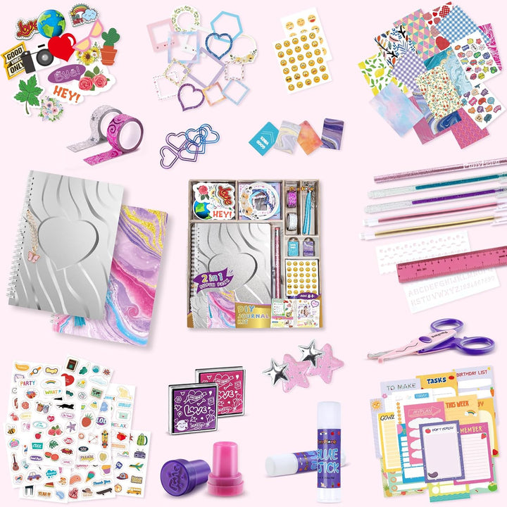 2-Pack DIY Journal Kit for Girls - 200+Pcs Journal Set for Tween & Teen Girls, Journaling Art & Crafts Kits, Ideal Gifts for 8 9 10 11 12 13 14 Year Old Girl, Scrapbook & Diary Supplies Set