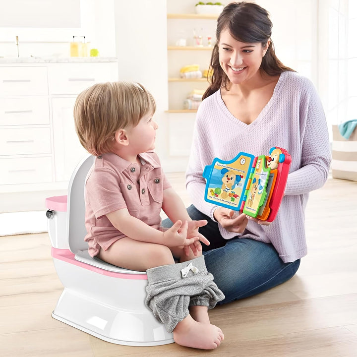 2-In-1 Toddler Potty Training Toilet - Larger Potty Chair & Detachable Training Seat for Boys & Girls Ages 1-3 with Flushing Sound, Wipes Storage, Toilet Paper Holder - Pink