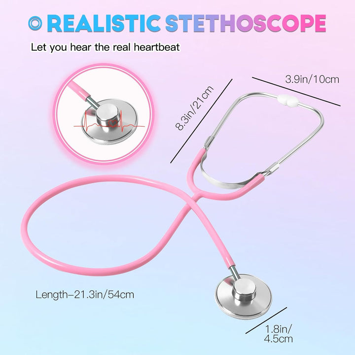 Kids Stethoscope Toy, 2 Pack Real Working Stethoscope Toy for Toddler 3 4 5, Doctor Play Set for Role Play, Medical Pretend Playset for Boys Girls Birthday (Blue and Pink)