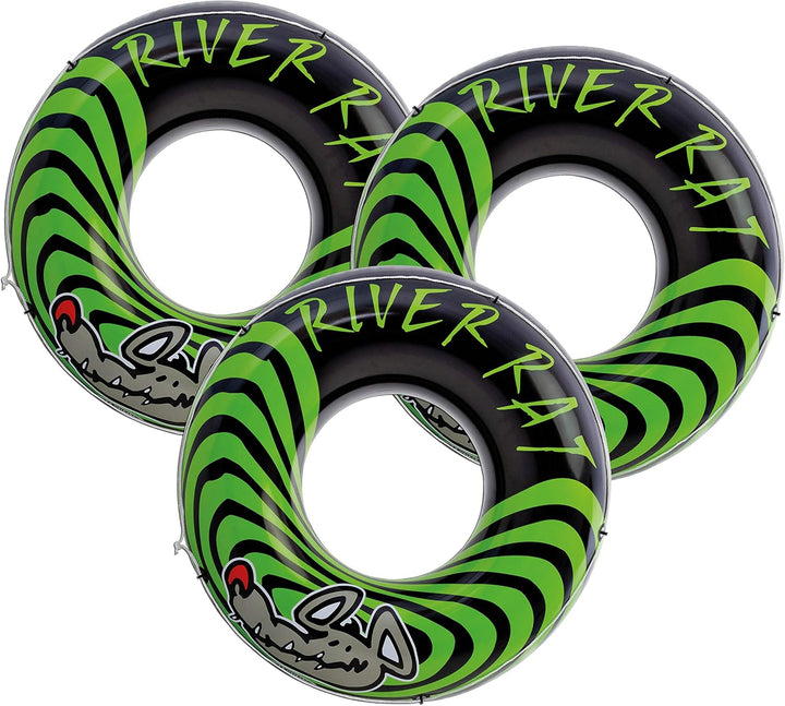 River Rat 48 Inch Inflatable Vinyl Towable Boat Floating Tube Raft for Swimming Pool and Lake in Green Rat or Graffiti Rat Design, Color Varies