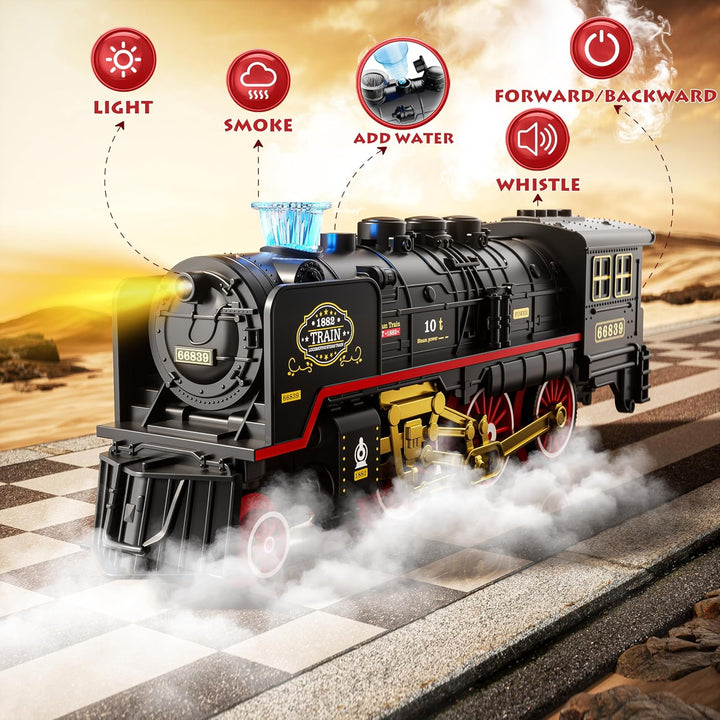 Electric Train Toy with Smokes,Lights and Sound,Train Set for under Christmas Tree, Locomotive Train Model with Track, for 3 4 5 6 7+ Years Old Toddler Boys and Girls Birthday