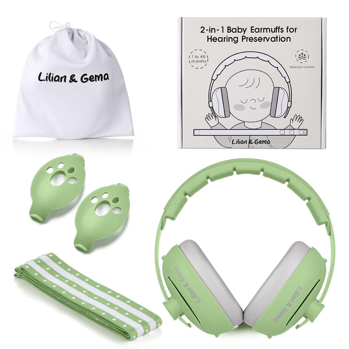 2-In-1 Baby Ear Muffs Noise Protection, Adjustable Headphones with Stretchy Band, Noise Cancelling for Toddler up to 4 Years, Airplane Essentials/Outdoor, White