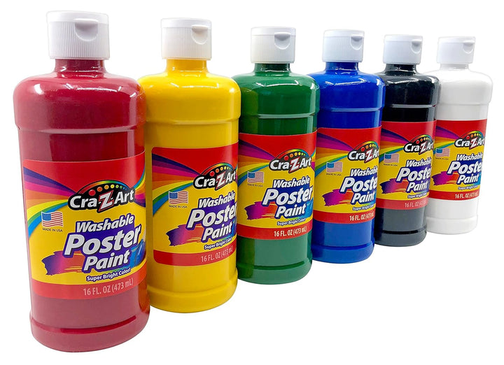 Washable Poster Paint Bulk, Assorted Colors 16Oz Each Bottle, 6 Count