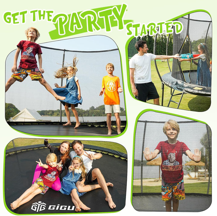 10FT 12FT 14FT Recreational Trampolines with Enclosure Net and Ladder and Anti-Rust Coating, ASTM Approved Trampoline Outdoor for Kids and Adults Outdoor Yard Trampolines