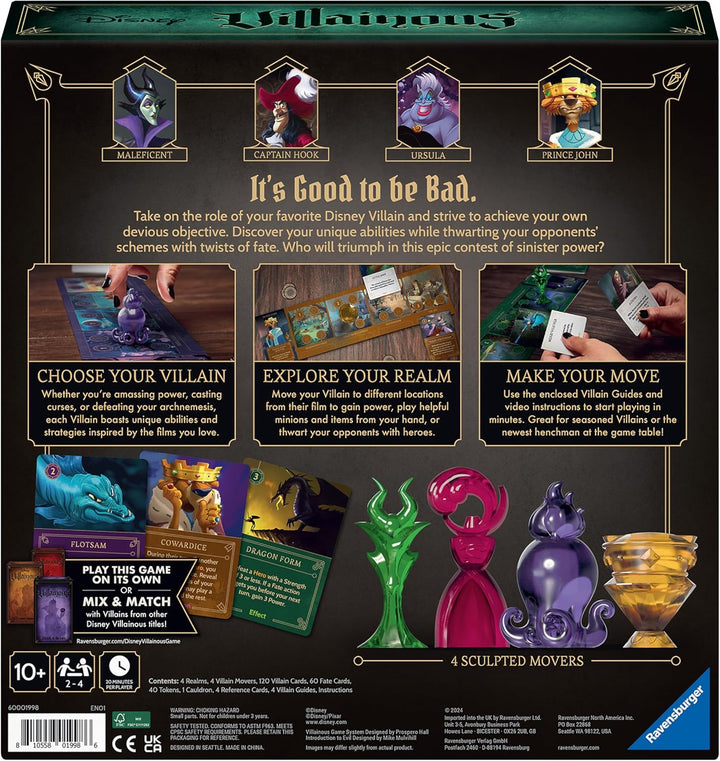 Disney Villainous - Introduction to Evil Strategy Board Game - Compatible with Other Villainous Games - Be Maleficent, Prince John, Ursula or Captain Hook - Award Winning Line - Ages 10+