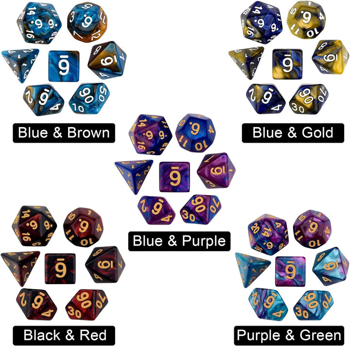 DND Double-Colors Polyhedron Dice Set for Dungeons and Dragons D&D RPG MTG Table Games D4 D6 D8 D10 D% D12 D20 25 Colors Dice with 1 Large Flannel Bag, 25 X 7 (175 Pieces)