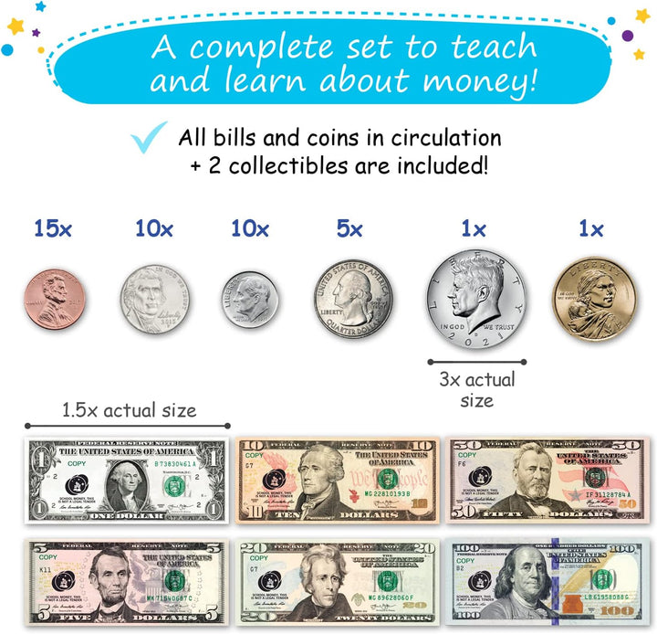 48 PCS Large Double-Sided Magnetic Money - Play Money for Kids for Learning, Pretend Money for Classroom, Toy Money, Play Coins for Kids, Money Games, Practice, Money Manipulatives, Class Money Set