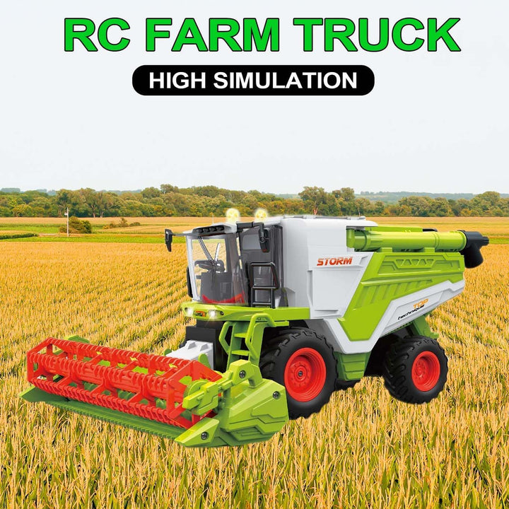 RC Farm Tractor Toy for Kids, 2.4G Remote Control Combine Harvester Truck with Sounds, Lights & Spray, 1:24 High Simulation Toddlers Vehicle Toys, Christmas Birthday Gift for Boys Girls 3-8