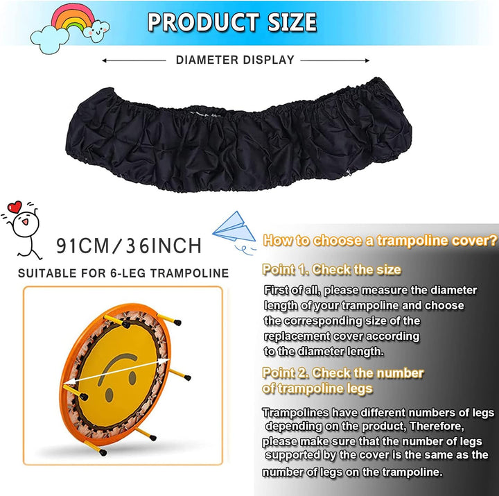Mini Trampoline Spring Cover 36 38 40 48 54 Inch Small Trampoline Replacement Pad 600D Thickened Oxford Cloth Easy to Installation Kid Trampoline Safety Pad Parts, for Indoor Fitness