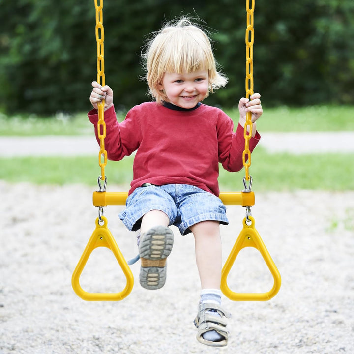 Trapeze Swing Bar Rings, 17" Heavy Duty Plastic Coated Chains Swing Set Chain with Locking, Trapeze Monkey Bar Accessories for Home Gym, Strength Training, Fitness