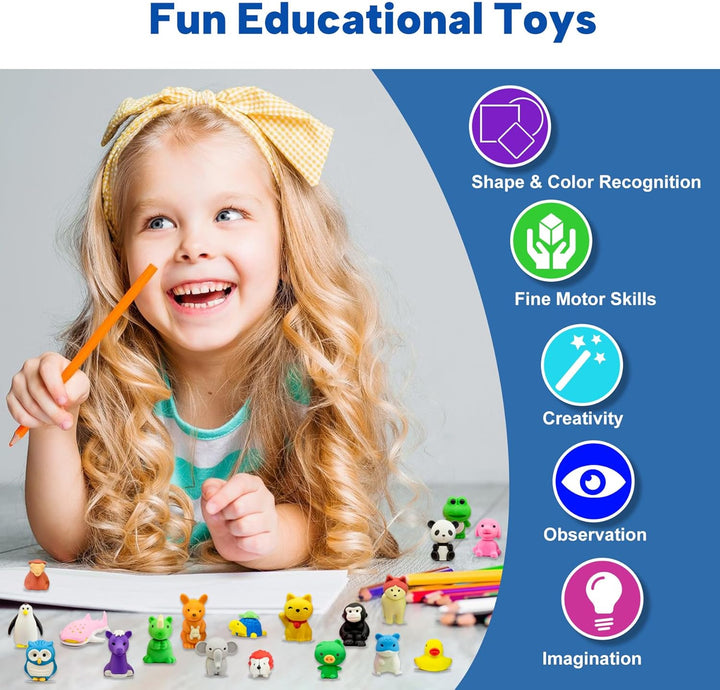 Animal Erasers for Kids, 35 Pcs Pencil Erasers Bulk Mini Erasers Treasure Box Toys for Classroom Prizes School Supplies