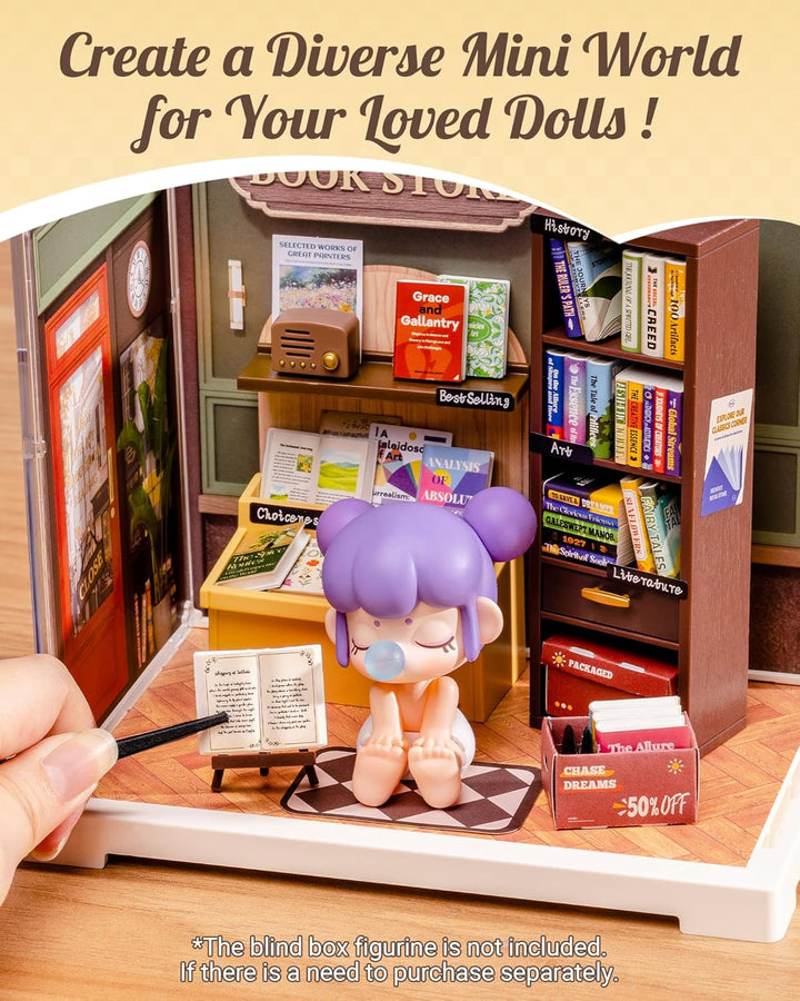 Mini Super Creator Series, DIY Miniature Memory Book Store Dollhouse House Kit, Bulid Scenary for Action Collectible Figures,Creative Gifts for Women Kid Adults