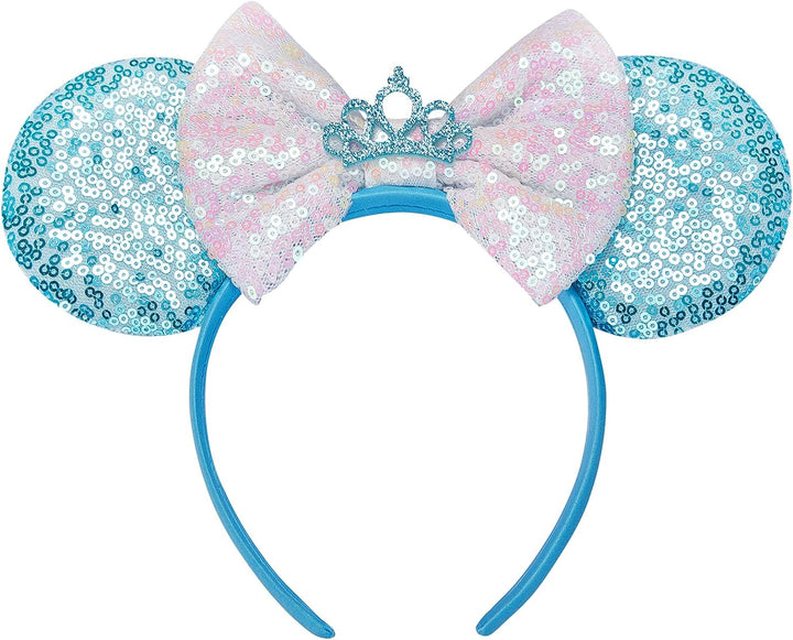 Mouse Ears, Sequin Mouse Ears Headband for Girls Women Halloween Birthday Party (Orange Bow)