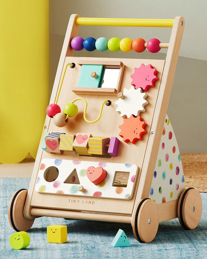 Wooden Baby Walker, Adjustable Speed Baby Push Walker for Boys and Girls, Montessori Activity Center Push Toy for Kids Development (Morandi)