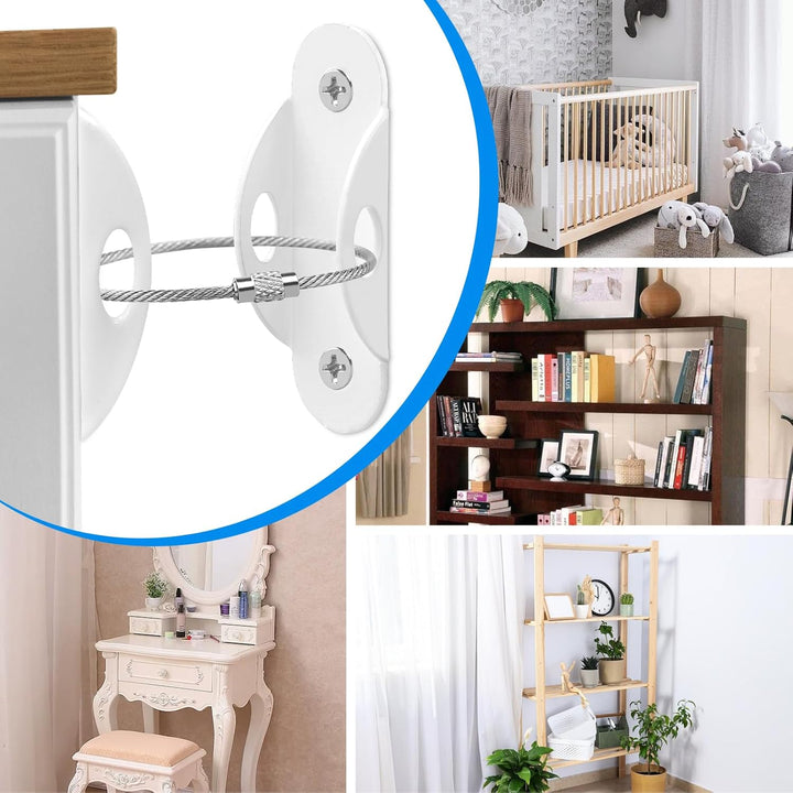6 Pack Furniture Anchors, anti Tip Furniture Anchors for Baby Proofing, Metal Earthquake Straps Furniture Straps Wall Anchor for Dresser and Bookcase (White)