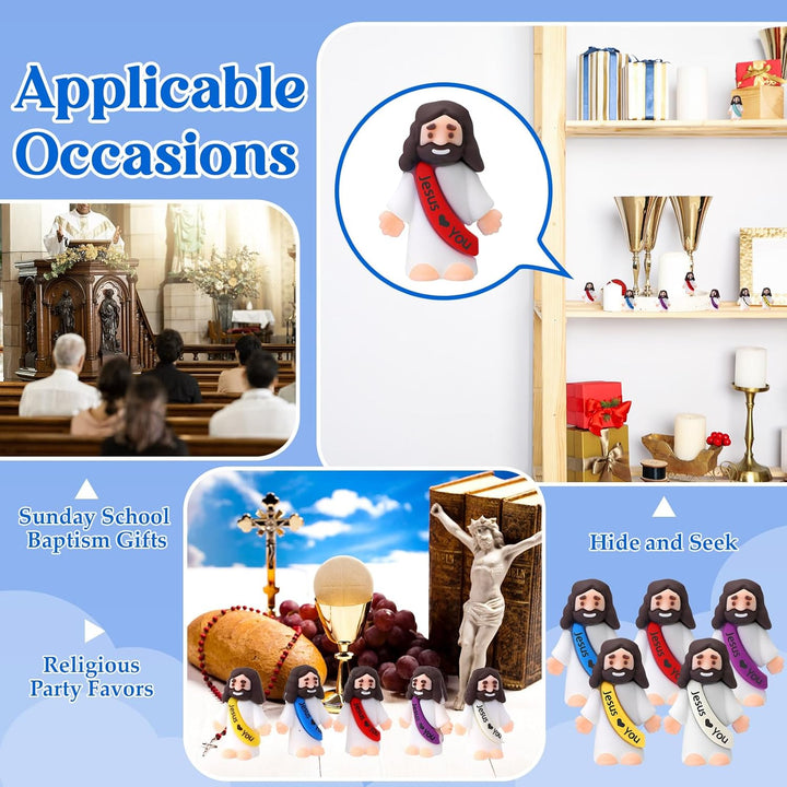 25 Pcs Little Jesus Figures Original Design Jesus Love You Mini Rubber Toys to Hide and Seek Religious Party Favors Sunday School Baptism Gifts(Lively Colors)