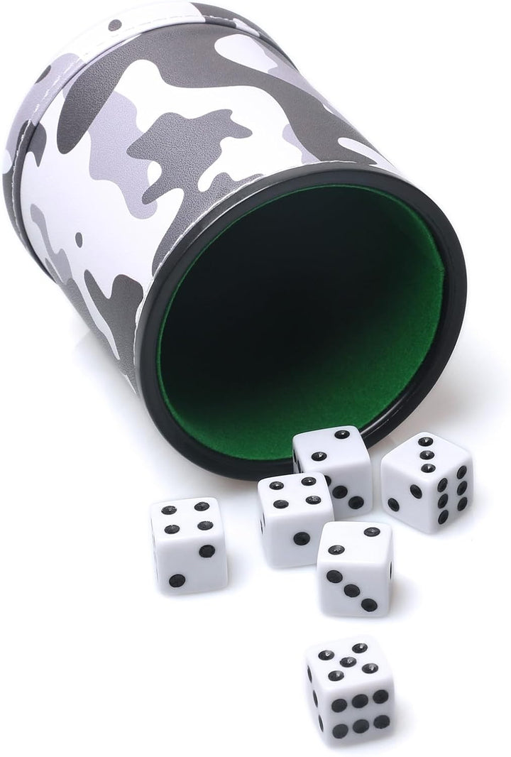 Felt Lined PU Leather Dice Cup Set with 6 Dot Dices (Black, Pack of 1)