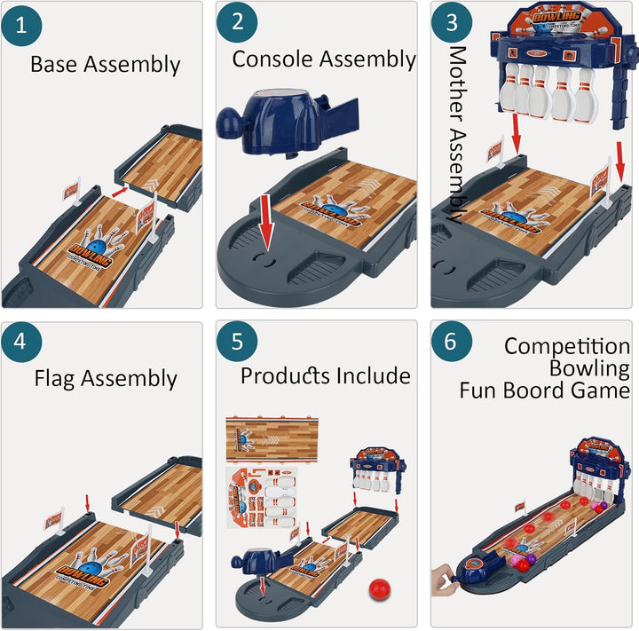 Mini Bowling Set with Pins & Balls - Portable Tabletop Shooting Alley for Kids & Adults, Indoor/Outdoor Family Game Night, Durable Plastic Construction