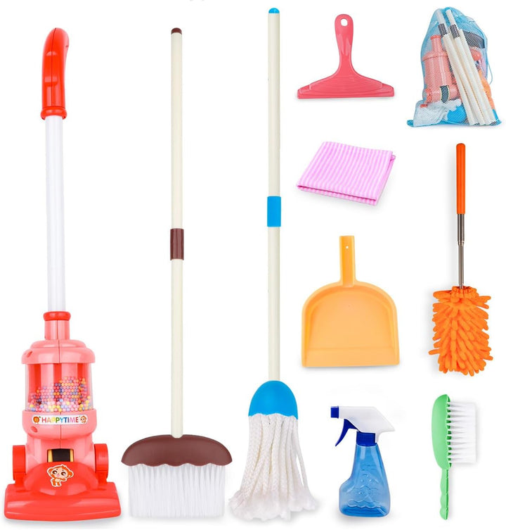 Kids Cleaning Set - 8Pcs Toddler Broom and Toy Vacuum Cleaner, Pretend Play Children House Cleaning Toys, Christmas Birthday Gift for Girls and Boys