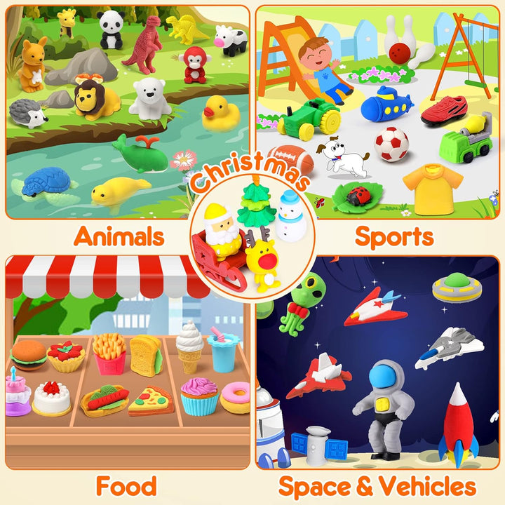 140PCS Mini Animal Erasers Bulk Kids Prizes Treasure Box Toys Classroom Rewards Teacher Must Haves Desk Pets Back to School Supplies Random Eraser Party Favors Kids Toys Gifts Pinata Stuffers