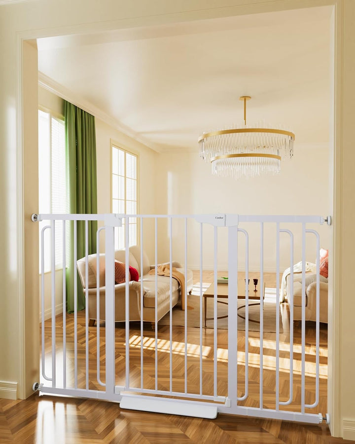 29.7-46" Baby Gate for Stairs, Toddler Safety Essentials for the House, Auto Close Dog Gate for Doorways, Mom'S Choice Awards Winner-Easy Install Pressure Mounted Pet Gates for Dogs, White
