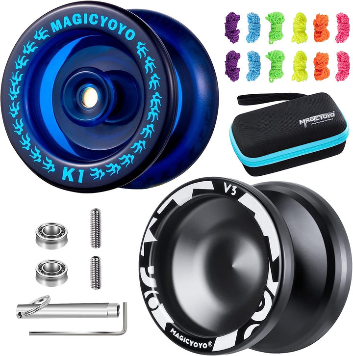 V3 Yoyo for Kids 8-12 or Above, Responsive Yoyo Professional with Dual Function, Professional Trick Yo Yo for Adults with 12 Yo-Yo Strings, KK Bearing, Bearing Puller, Axle,Case Bag -Black