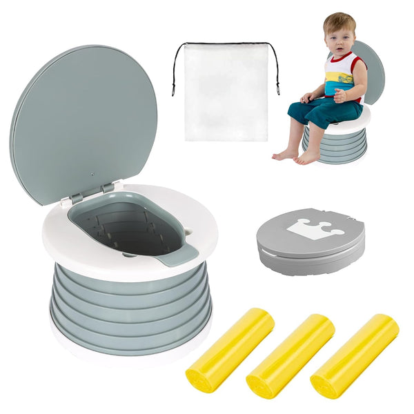 Portable, Foldable Potty Seat for Toddler, Training Toilet Seat Emergency Toilet for Car, Camping, Outdoor, Indoor (Grey, Small)