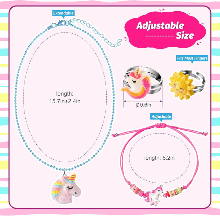 Kids Jewelry for Little Girl Toys 4-6 4-5, Toddler Jewelry Set for Costume & Dress up Ages 6-8, Play Rings Necklace Bracelets for Toddlers, Unicorn Gifts for 3-5 5-7 3 4 5 6 7 8 Year Old Gift Ideas