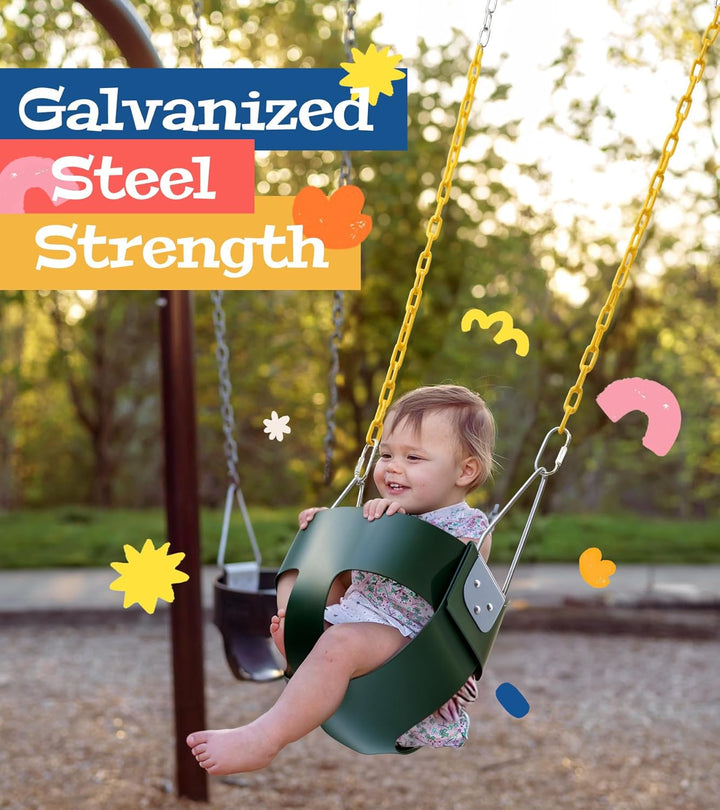 High Back Full Bucket, Toddler Swing with Coated Chains & Triangle Dip Pinch Protection for Safety, Baby Swing Outdoor with Locking Buckles, Toddler Bucket Swing for Backyard, Playground, Green