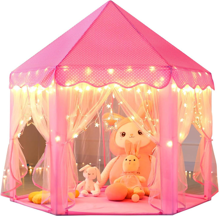 Princess Tent Girls Large Playhouse Kids Castle Play Tent with Star Lights Toy for Children Indoor and Outdoor Games, 55'' X 53'' (Dxh)