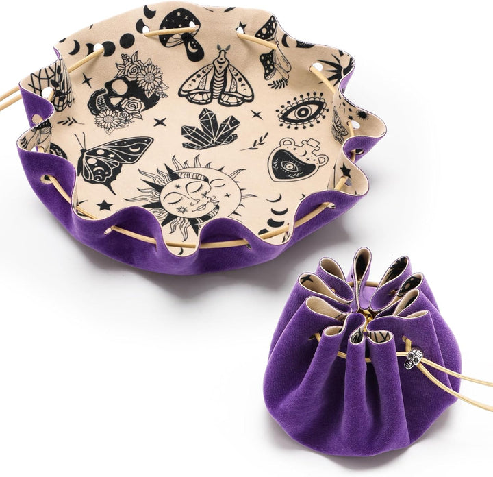 Rolling Black Drawstring Bag with Felt DND Dice Tray - Perfect for RPG Players, Tabletop Gamers, DND Accessories Gifts - Ideal for Jewelry, Coins, Keys