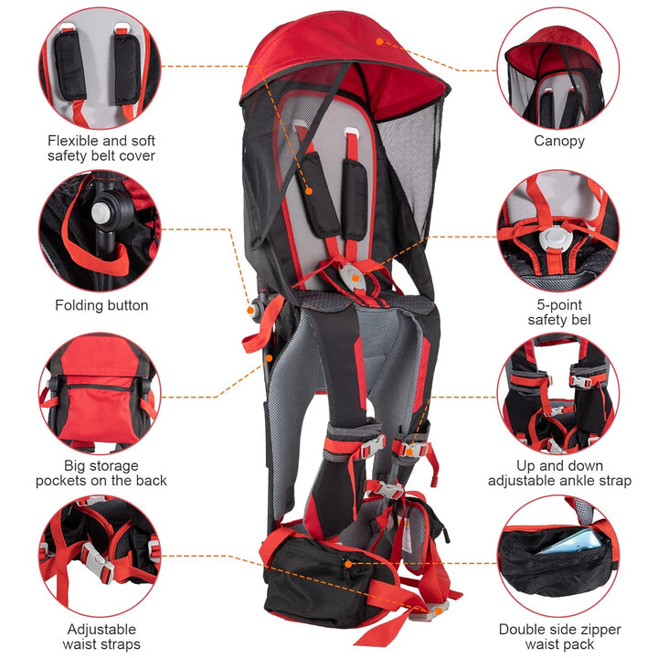 Baby Shoulder Carrier Baby Hiking Backpack Carrier with Rain Cover Sun Shade for Child Safe Backrest and Toddler Ergonomic Seat Holds 40 Pound for Children between 6 Months-3 Years Old Babies