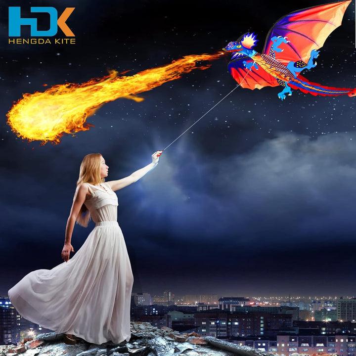 -Upgrade Classical Dragon Kite Stereoscopic Dragon Kites for Kids & Adults Easy to Fly for Beginner Easter 55Inch X 62Inch Single Line with Tail
